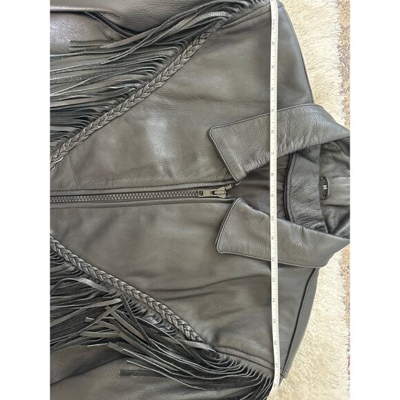 Vintage Black Leather Fringe Jacket | Size Medium | Western Biker Rodeo Boho - Picture 11 of 12